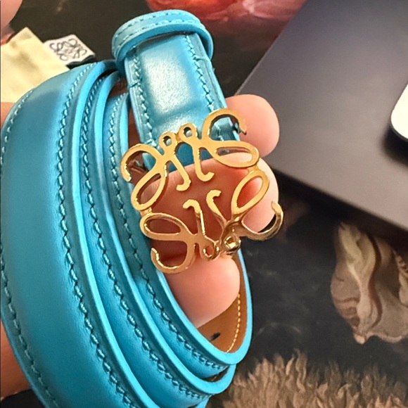 Loewe NWOT Turquoise Leather Belt with Gold Buckle 80/32 main image 7